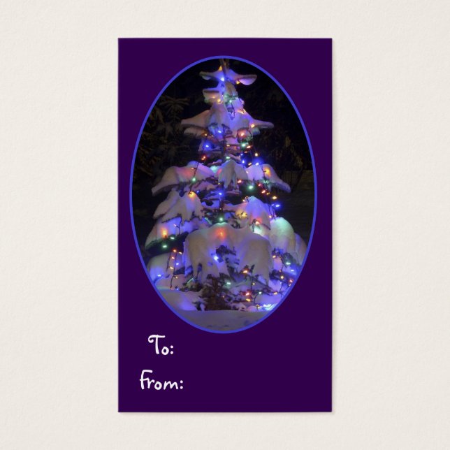 Snö täckte kort Lit Julgran (Framsidan)