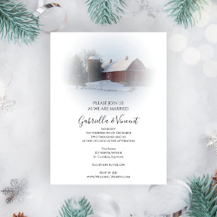 Snö täckte Land Barn och Silo Winter Wedding Magnetisk Inbjudningskort