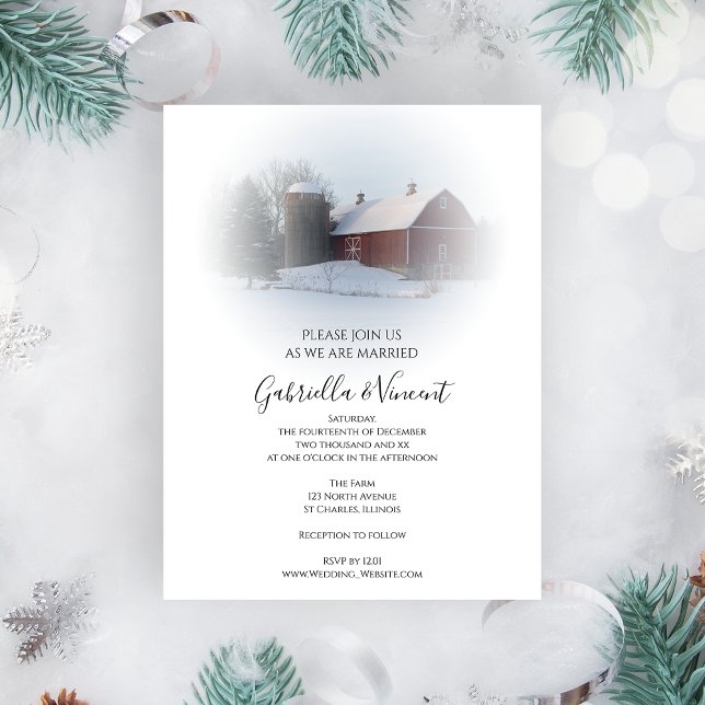 Snö täckte Land Barn och Silo Winter Wedding Magnetisk Inbjudningskort (Skapare uppladdad)
