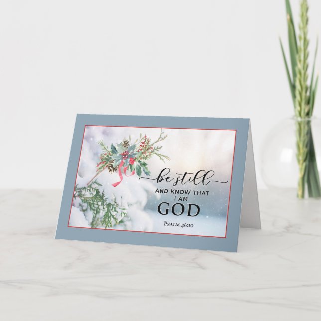 Snö täckte varje grön jul Psalm 46:10 Bibel Helgkort (Framsida)