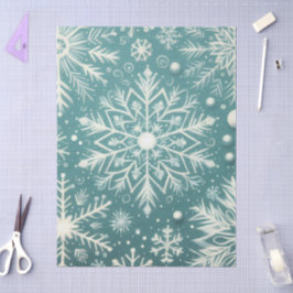 Snö Teal White Decoupage Snöflingor