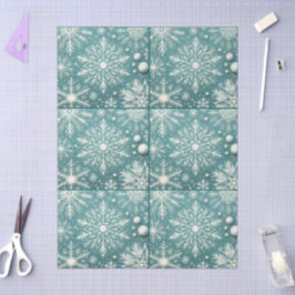 Snö Teal White Decoupage Snöflingor