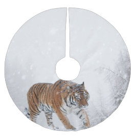 Snö Tiger Winter Woodland Snowy Träd Forest Cat Julgransmatta Borstad Polyester