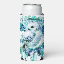 Snö Uggla Dreamcatcher Grönt och Teal Blue Blommig