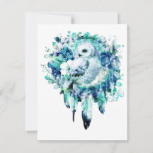 Snö Uggla Dreamcatcher Grönt och Teal Blue Blommig