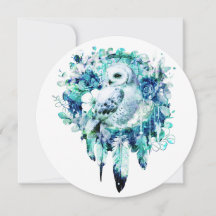 Snö Uggla Dreamcatcher Grönt och Teal Blue Blommig
