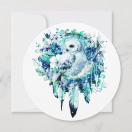 Snö Uggla Dreamcatcher Grönt och Teal Blue Blommig Inbjudningar