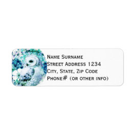 Snö Uggla Dreamcatcher Grönt och Teal Blue Blommig Returadress Etikett