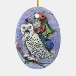 Snö Uggla och Santa CHRISTMAS ORNAMENT Fantasy