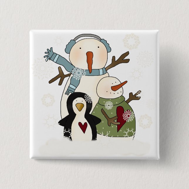 Snö Vänner Helgdag T-shirts och gåvor Knapp (Framsida)