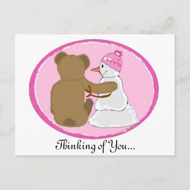 Snö vänner tänker på dig vykort (Framsida)