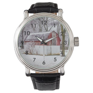 Snö vid den röda ladugården armbandsur
