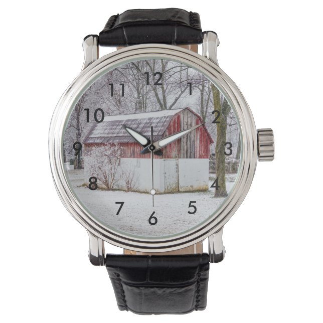 Snö vid den röda ladugården armbandsur (Framsida)