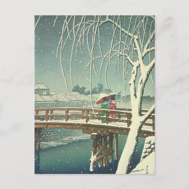 Snö vid Edo River Hasui Kawase Winter Art Scenery Vykort (Framsida)