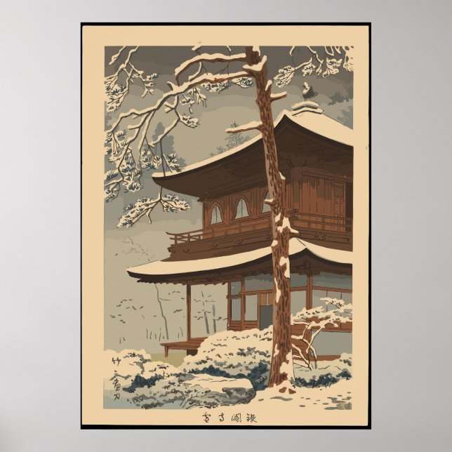 Snö vid Ginkakuji Temple Asano Takeji Poster (Framsidan)