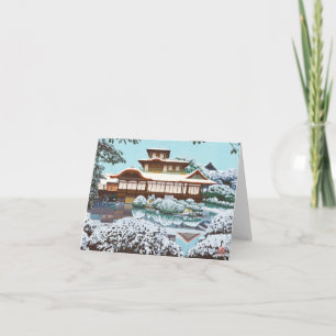 Snö vid Hiunkaku-templet japansk vinterscen Helgkort