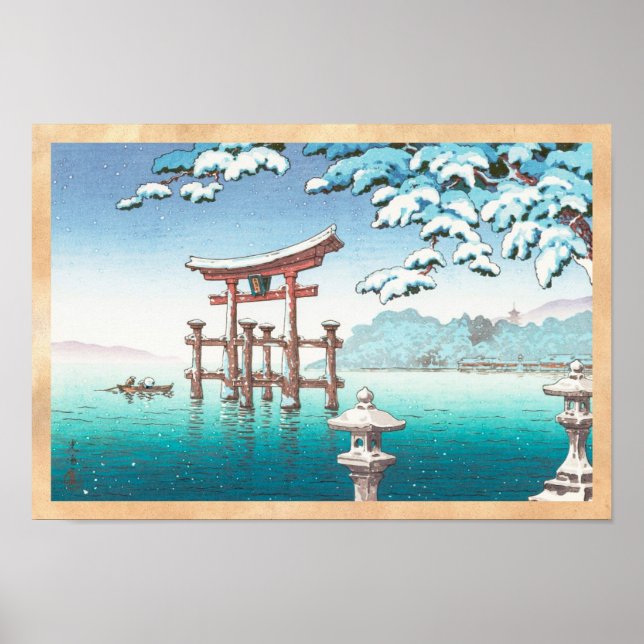 Snö vid Miyajima hanga vinterlandskap i Miyajima Poster (Framsidan)