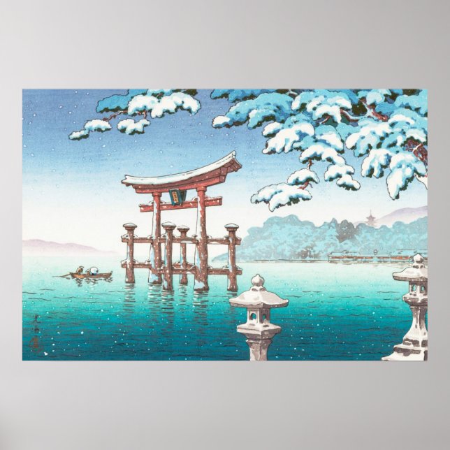 Snö vid Miyajima hanga vinterlandskap i Miyajima Poster (Framsidan)