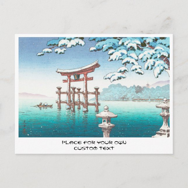 Snö vid Miyajima hanga vinterlandskap i Miyajima Vykort (Framsida)