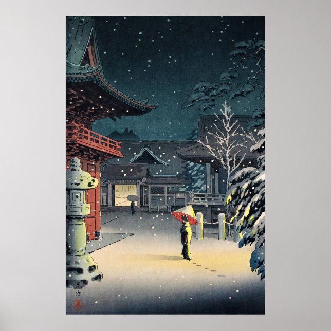 Snö vid Nezu Shrine av Tsuchiya Koitsu Poster (Framsidan)