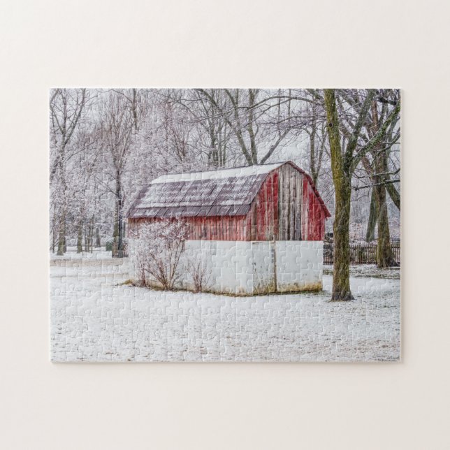Snö vid Red Barn Jigszawa Puzzle Pussel (Horisontell)