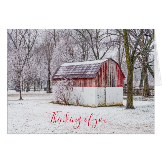 Snö vid Red Barn tänker på dig Notecard OBS Kort (Framsidan Horizontal)