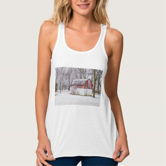 Snö vid Red Barn-Tanktopet Linne Med Racerback (Framsida)