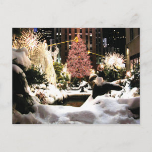 Snö vid Rockefeller Center Julgran vykort