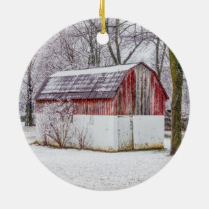 Snö vid Röda Barn Julgransprydnad Keramik