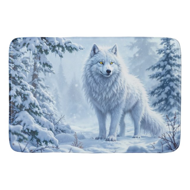 Snö vild varg gult neon ögon dekan badrumsmatta (Framsidan)
