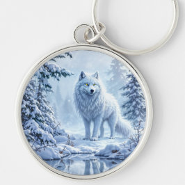 Snö vild varg gult neon ögon dekan rund silverfärgad nyckelring