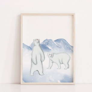 Snö Vinter Isbjörn Arktisk Nursery Väggdekor Poster