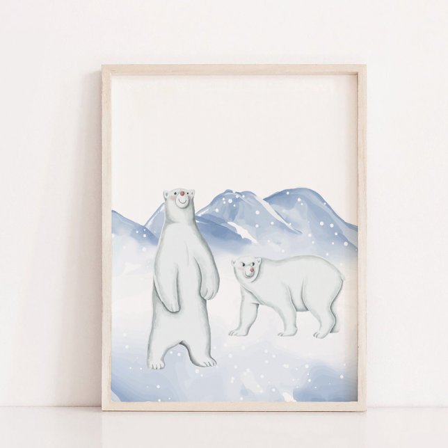 Snö Vinter Isbjörn Arktisk Nursery Väggdekor Poster (Snow Winter Polar Bear Arctic Nursery Wall Decor)