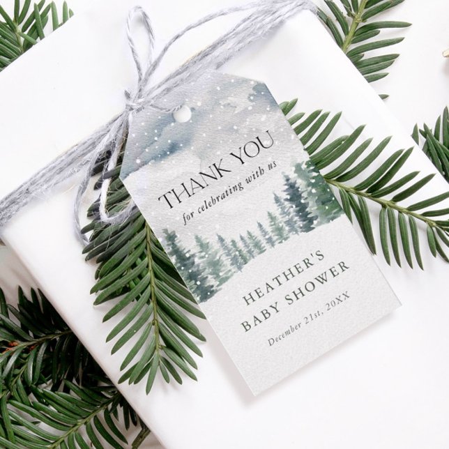 Snö Vinter Världens Underbarnsbarn Babyshower Tack Presentetikett (Skapare uppladdad)