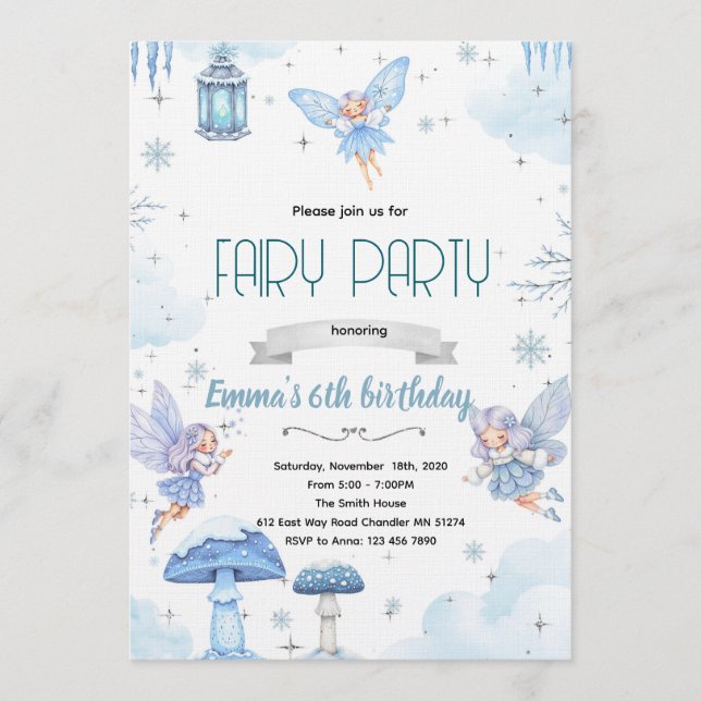 Snö vinterälva party inbjudan (Framsida)