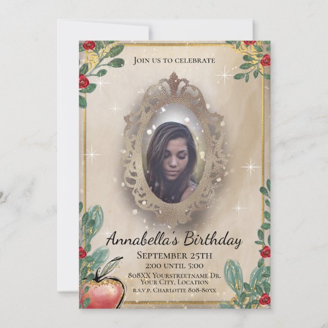 Snö White Fairy Tale Magic Spegel Photo Inbjudningar (Framsida)