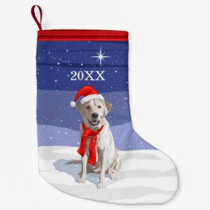 Snö White Labrador Retriever Santa Hat & Scarf Liten Julstrumpa