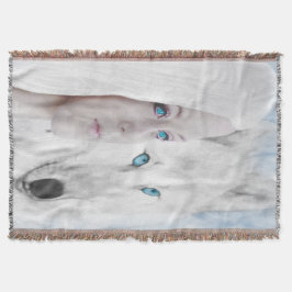 Snö White Varg Dam Blue Öga Mysfilt