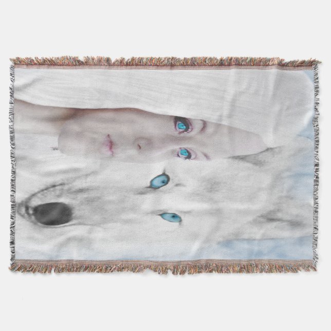 Snö White Varg Dam Blue Öga Mysfilt (Framsidan)