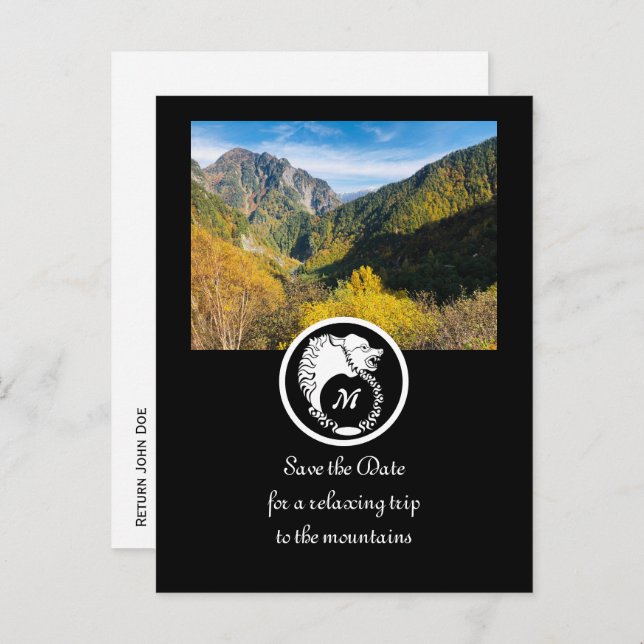 Snö White Varg Silhouette Laurel Monogram Photo Inbjudan Vykort (Fram/baksida)