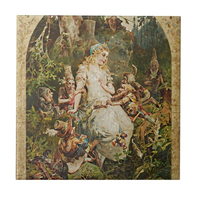 Snö White Vintage German Fairy Tale Romantik Art Kakelplatta (Framsidan)