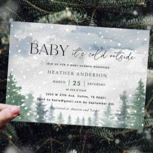 Snö Winter Baby Det är Kall utanför babyskabinka Inbjudningar