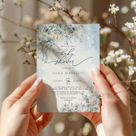 Snö Winter Dusty Blue Baby Shower Inbjudningar