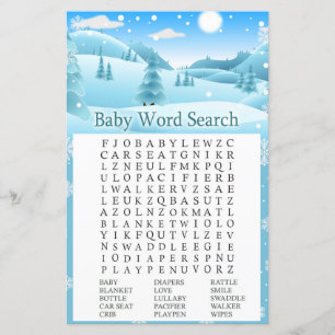 Snö Winter Forest Baby Shower Ord Search Game