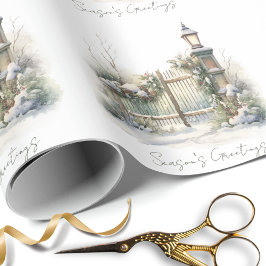 Snö Winter Scene Gräs Lamp Watercolor jul Presentpapper