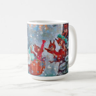 Snöande Vinter Jul Söt Tjej med Ekorrar Kaffemugg