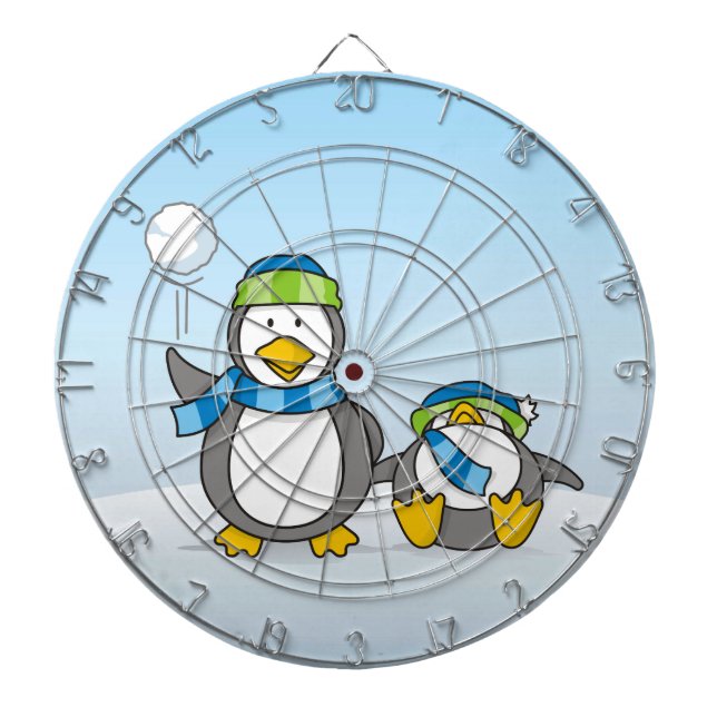 Snöballerande penguiner darttavla (Framsidan)