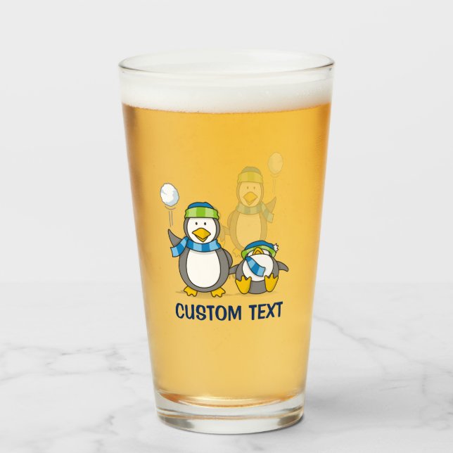 Snöballerande penguiner glaskopp (Framsida fylld)