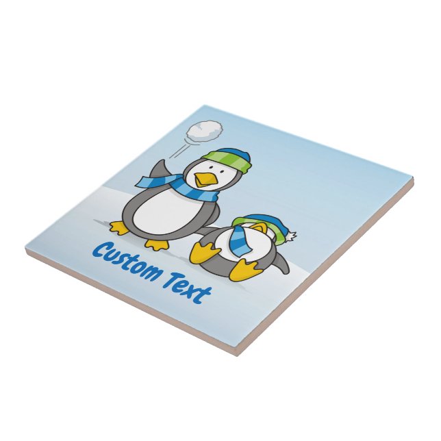 Snöballerande penguiner kakelplatta (Sidan)
