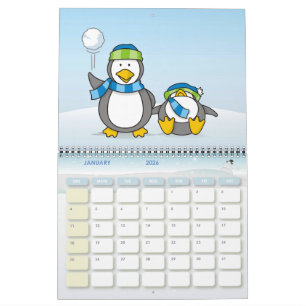 Snöballerande penguiner kalender